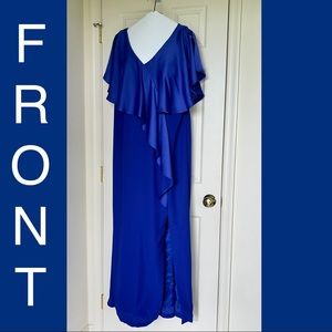 Alexander by Daymor Cape V-neck Sheath Long Gown Sapphire Blue Sz 18 UNALTERED
